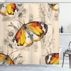 Butterfly Vintage Design Flower Orange Cream Bathroom Shower Curtain