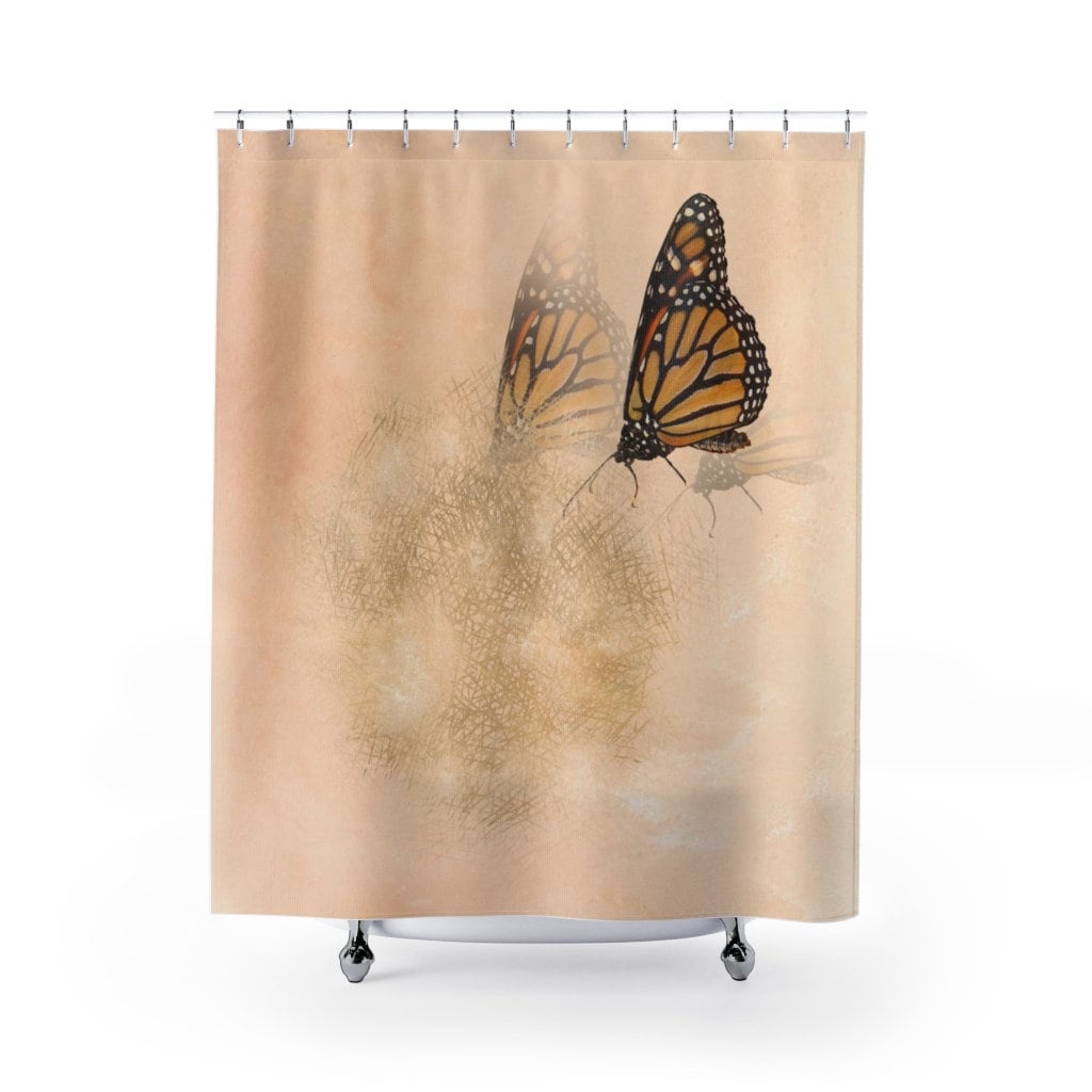 Butterfly Watercolor Shower Curtain For Feminine Bathroom