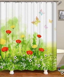 Butterfly and Floral Garden Shower Curtain for Nature Bathroom Decor