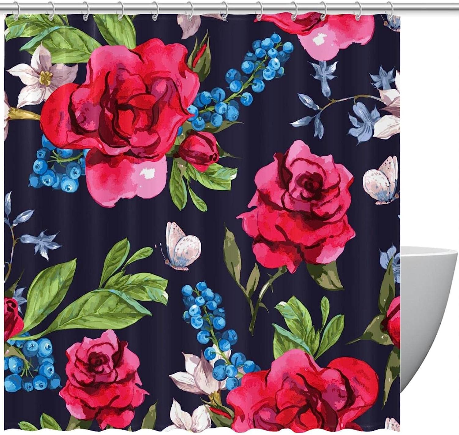 Butterfly and Rose Blossom Shower Curtain for Delicate Bathroom Decor