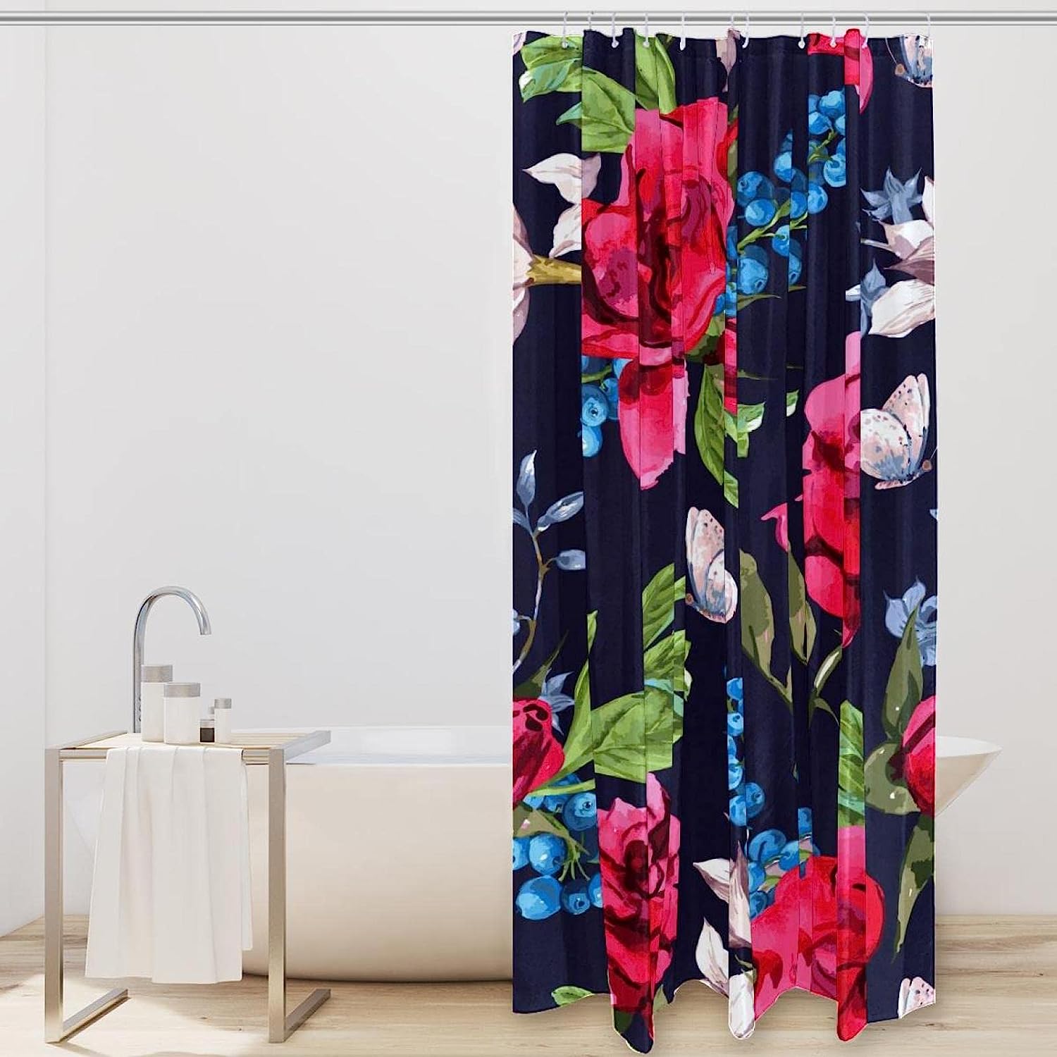 Butterfly and Rose Blossom Shower Curtain for Delicate Bathroom Decor