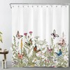 Butterfly and Weeds Plants Shower Curtain with Green Leaf for Bathroom Decor