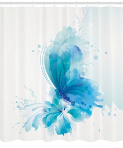 Butterfly on Flower Print Watercolor Shower Curtain, Feminine Bathroom Decor
