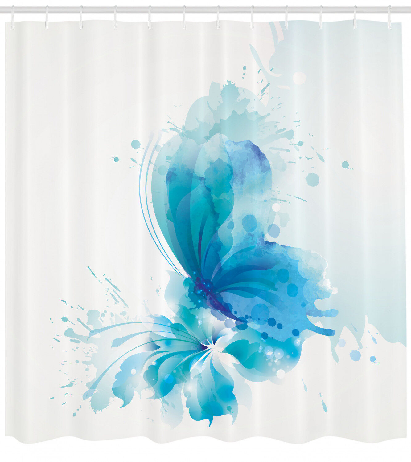 Butterfly on Flower Print Watercolor Shower Curtain, Feminine Bathroom Decor