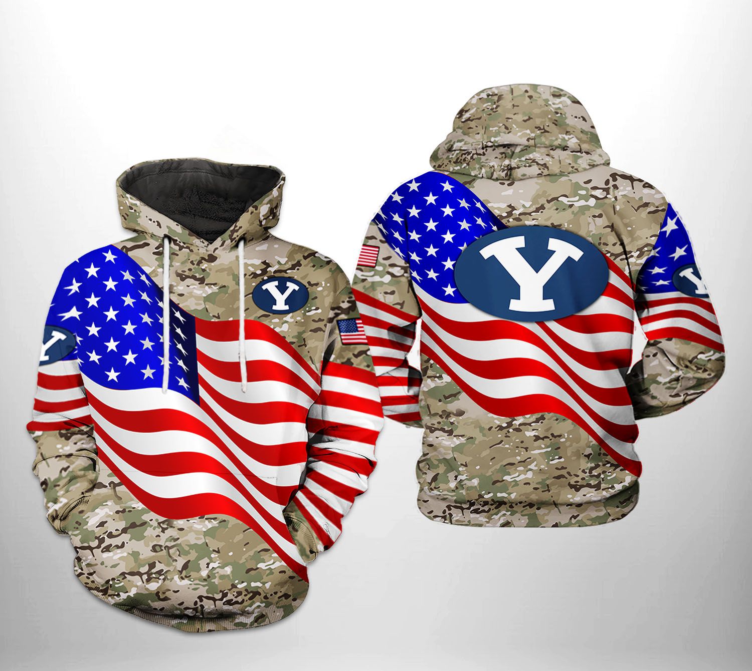 Byu Cougars Ncaa Us Flag Camo Veteran 3D All Over Print Zip Hoodie Gifts For Ncaa Fans Show Your Loyalty