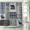 Cabin Adventure Shower Curtain with Rustic Bear, Deer, and Moose, Lodge Wildlife Men's Bathroom Decor 