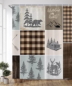 Cabin Bear Deer Shower Curtain for Rustic and Wildlife Bathroom Decor