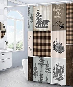 Cabin Bear Deer Shower Curtain for Rustic and Wildlife Bathroom Decor
