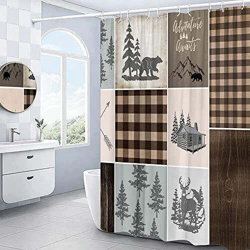 Cabin Bear Deer Shower Curtain for Rustic and Wildlife Bathroom Decor