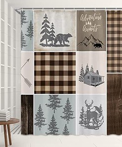 Cabin Bear Deer Shower Curtain for Rustic and Wildlife Bathroom Decor