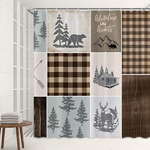 Cabin Bear Deer Shower Curtain for Rustic and Wildlife Bathroom Decor