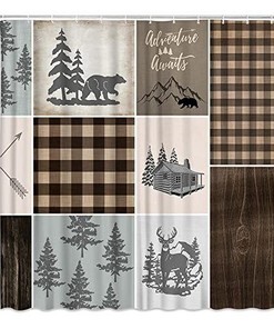 Cabin Bear Deer Shower Curtain for Rustic and Wildlife Bathroom Decor