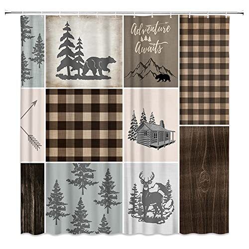 Cabin Bear Deer Shower Curtain for Rustic and Wildlife Bathroom Decor