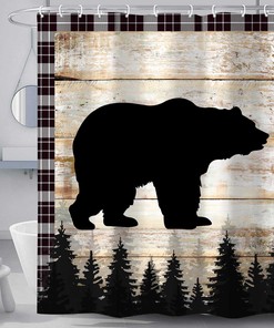 Cabin Lodge Forest Print Shower Curtain, Rustic Cute Bear Deer Animal Print, Fabric Bathroom Accessory Bath Curtain