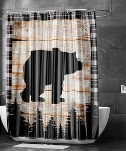 Cabin Lodge Forest Print Shower Curtain, Rustic Cute Bear Deer Animal Print, Fabric Bathroom Accessory Bath Curtain