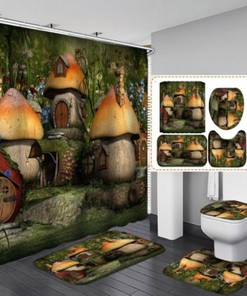 Cabin in the Mushroom Shower Curtain - Nature Inspired Bathroom Decor