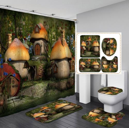 Cabin in the Mushroom Shower Curtain - Nature Inspired Bathroom Decor