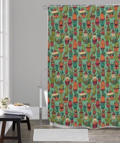 Cacti Cartoon Print Shower Curtain - Playful And Fun Bathroom Decor