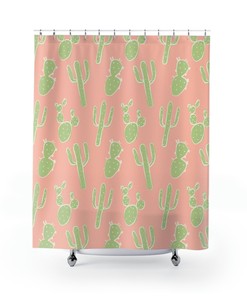 Cacti On Dusty Pink Shower Curtain With Elegant Design And Waterproof Fabric