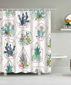 Cactus And Floral Printed Shower Curtain For Colorful Bathroom Decor