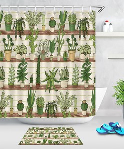 Cactus And Succulents Shower Curtain For Home Plants Bathroom Decor, Waterproof Fabric