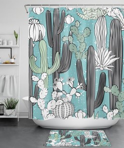 Cactus And Tropical Plant Floral Shower Curtain For Bathroom