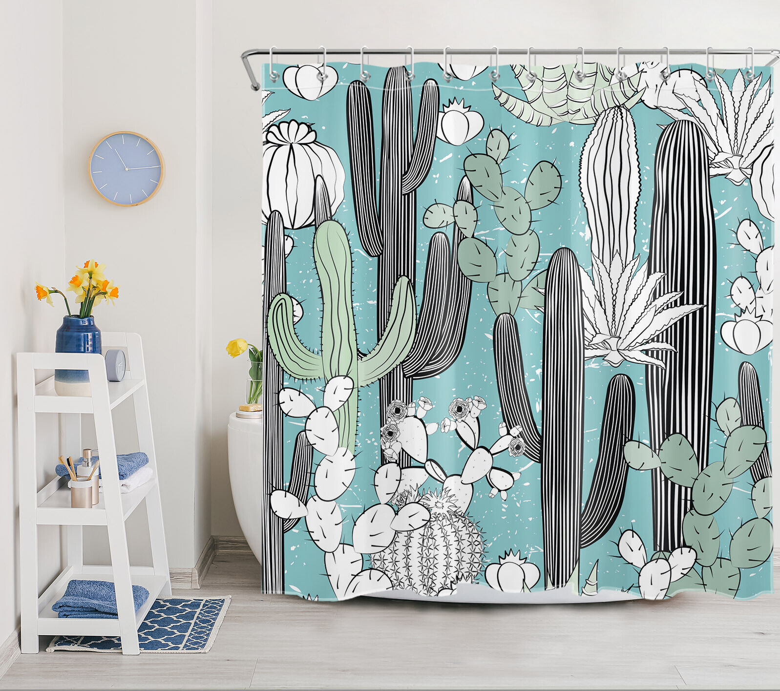 Cactus And Tropical Plant Floral Shower Curtain For Bathroom - Image 2