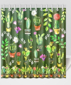 Cactus / Cacti / Flowers / Colourful / Leaves Custom Waterproofs Shower Curtain