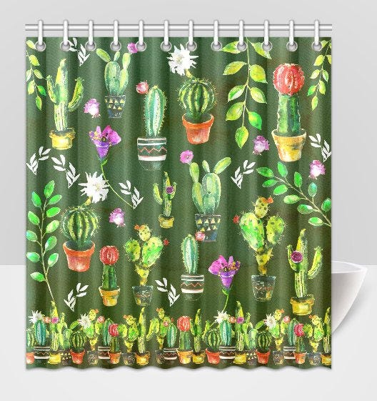 Cactus / Cacti / Flowers / Colourful / Leaves Custom Waterproofs Shower Curtain