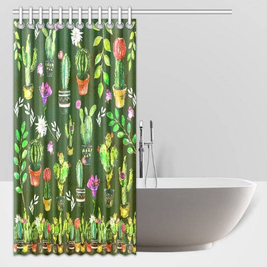Cactus / Cacti / Flowers / Colourful / Leaves Custom Waterproofs Shower Curtain
