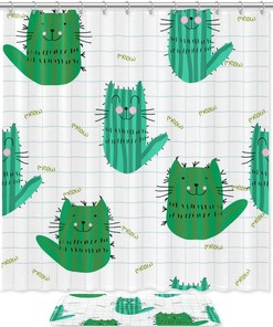 Cactus Cat Waterproof Shower Curtain - Stylish Bathroom Accessory For Animal Lovers