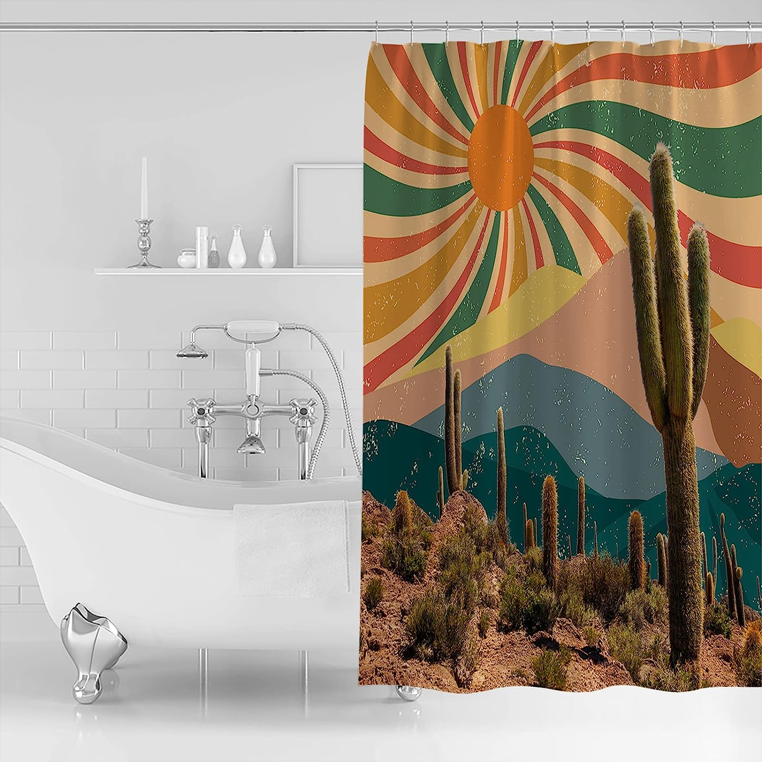 Cactus Collage Shower Curtain For Southwestern Style Bathrooms - Image 2