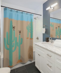 Cactus Desert Southwest Vintage Shower Curtain, Waterproof Bathroom Decor with Quotes