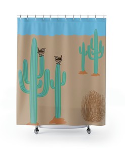 Cactus Desert Southwest Vintage Shower Curtain, Waterproof Bathroom Decor with Quotes