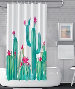 Cactus Floral Botanical Plant Shower Curtain - Tropical Rustic Spring Watercolor Green Plants Kids Bathroom Decor