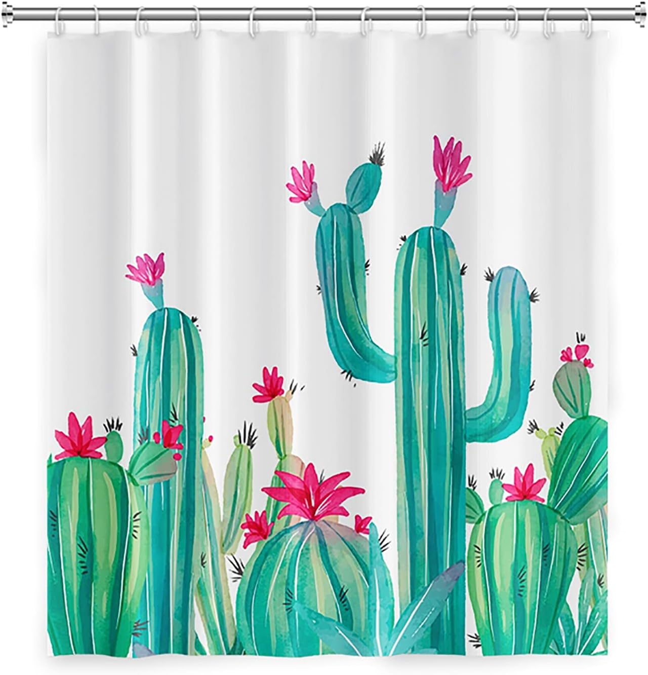 Cactus Floral Botanical Plant Shower Curtain - Tropical Rustic Spring Watercolor Green Plants Kids Bathroom Decor - Image 3