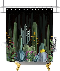 Cactus Flowers Blossom Shower Curtain with Tropical Cactus Theme Fabric for Bathroom Decor - Full Size Shower Curtain
