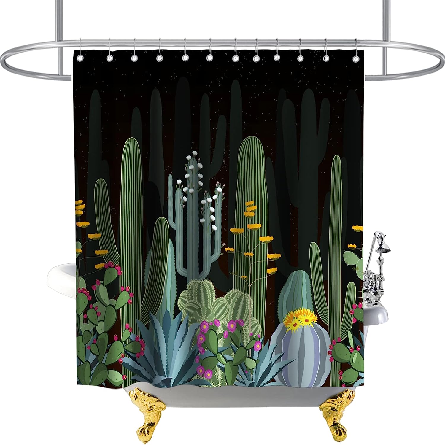 Cactus Flowers Blossom Shower Curtain with Tropical Cactus Theme Fabric for Bathroom Decor - Full Size Shower Curtain