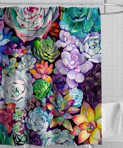 Cactus Flowers Rustic Board Shower Curtain For Boho Bathroom Decor