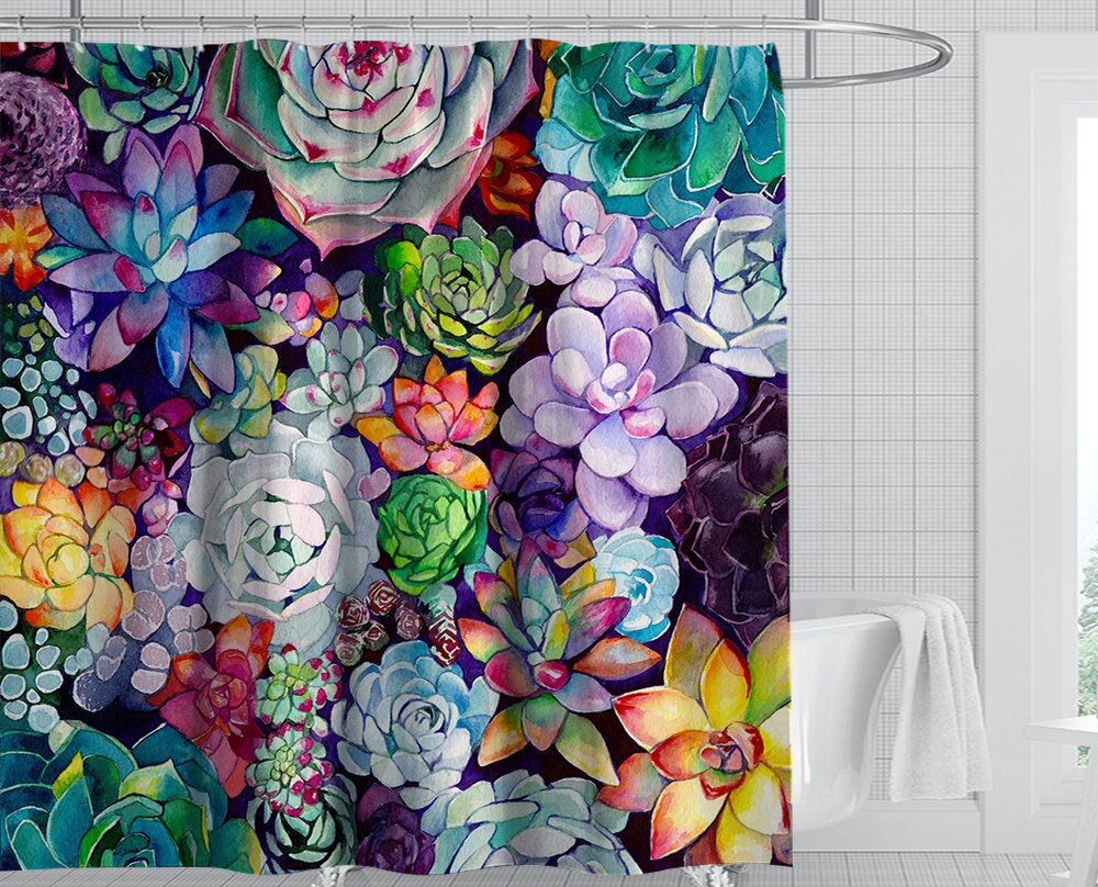 Cactus Flowers Rustic Board Shower Curtain For Boho Bathroom Decor
