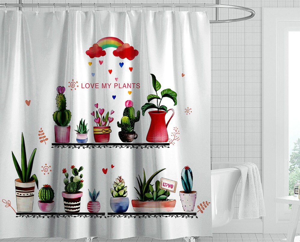 Cactus Flowers Rustic Board Shower Curtain For Boho Bathroom Decor - Image 2