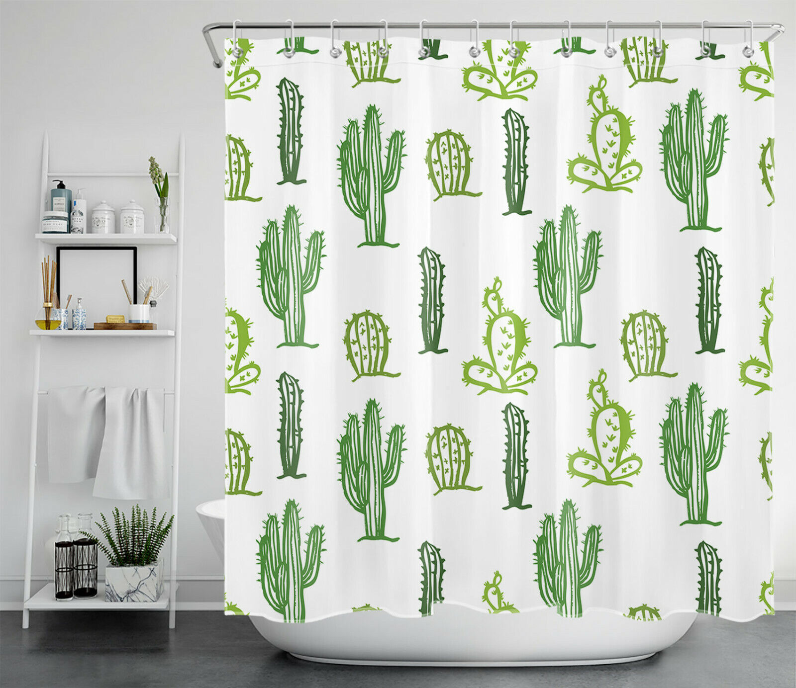 Cactus Hipster Geometric Shower Curtain - Modern And Trendy Bathroom Decor - Image 2