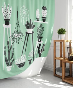 Cactus Illustration Bath Curtain: Give Your Bathroom A Desert Chic Makeover