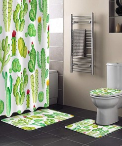 Cactus Illustration Green Bathroom Print Shower Curtain