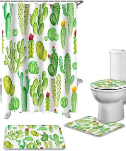 Cactus Illustration Green Bathroom Print Shower Curtain