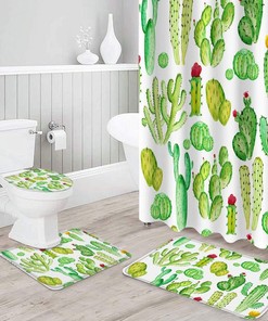 Cactus Illustration Green Bathroom Print Shower Curtain