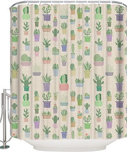 Cactus Plants Oasis Shower Curtain For A Desert Themed Bathroom