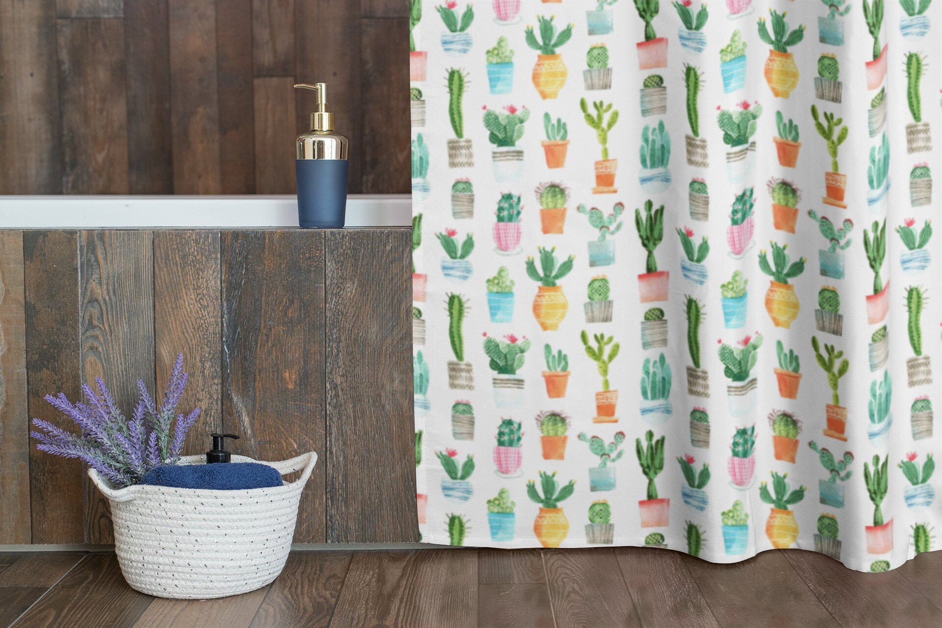 Cactus Print Shower Curtain / Boho Bathroom Decor / Baby Shower Backdrop / Cactus Bathroom / Bath Curtain