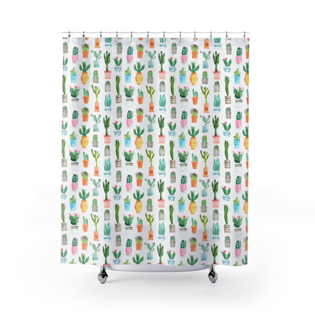 Cactus Print Shower Curtain / Boho Bathroom Decor / Baby Shower Backdrop / Cactus Bathroom / Bath Curtain