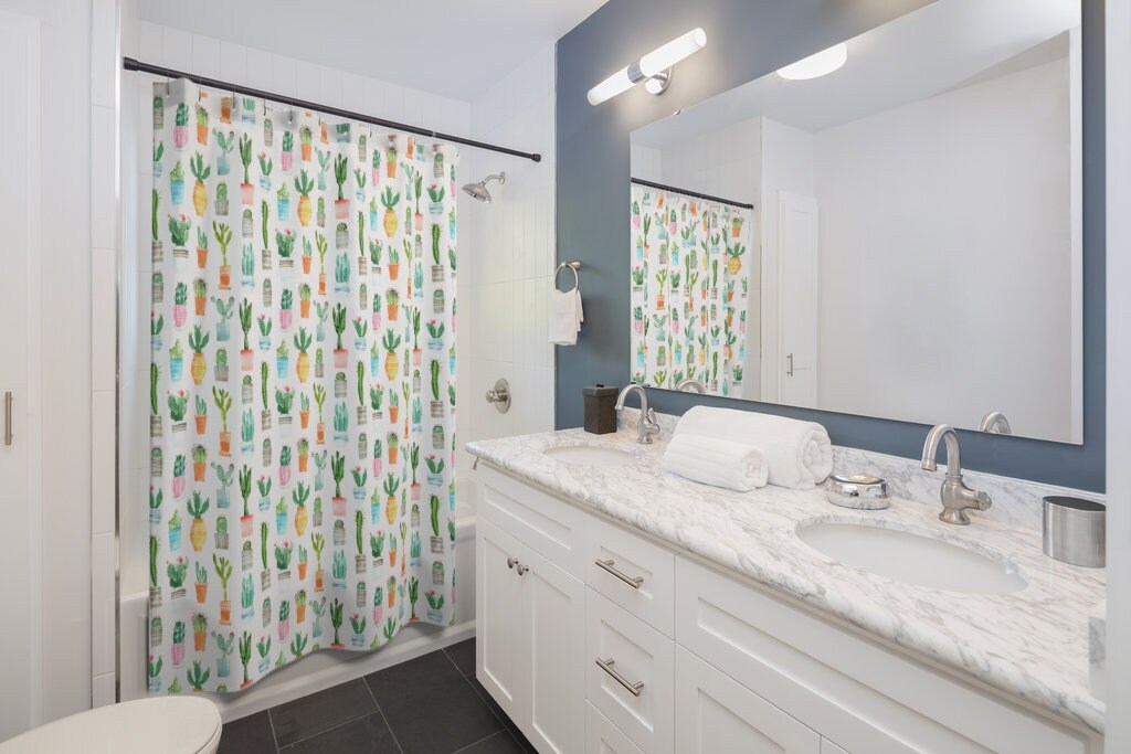 Cactus Print Shower Curtain / Boho Bathroom Decor / Baby Shower Backdrop / Cactus Bathroom / Bath Curtain
